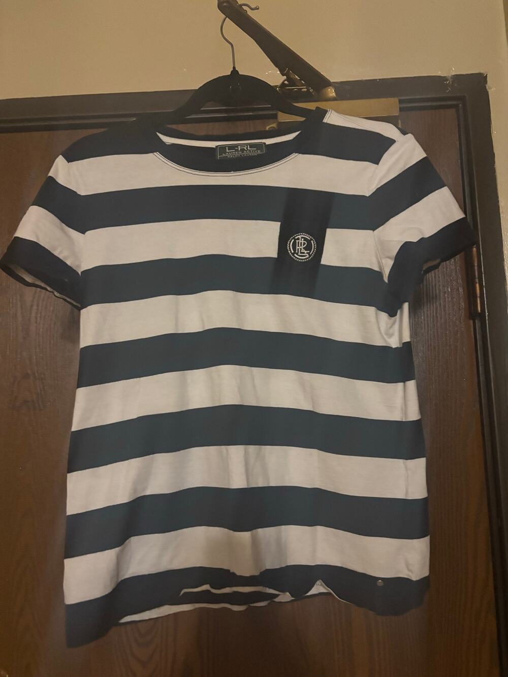 Ralph Lauren Black/ White Striped Fall Preppy Cotton Short- Sleeved T-Shirt